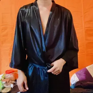 FOLVA kimono cowok baju tidur satin 1365BKIM hitam all size