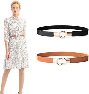 Pack OF 2Pcs Classic & Trendy Women's Skinny Elastic Waist Belt Stretch Retro Waistband for Dress Black/Brown or Black/White Women's Skinny Elastic Waist Belt Good Stretch Retro Waistband for Dress