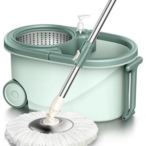 Spin Mop and Buckets Sets, Microfibre Flat Mop Bucket, Telescopic Handle & 2 Reusable Pads for Hardwood Laminate Tile Floors Microfiber Cleaning Stainless Steel Absorbent