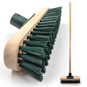 9" Deck Scrubbing Brush with Long Wooden Handle - Great Decking Cleaning Broom